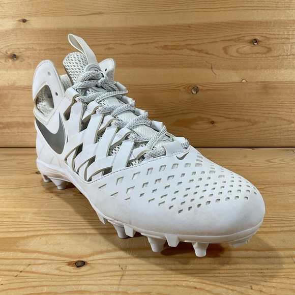 NWOB Nike Huarache V 5 Mid Lacrosse Cleats Men’s 10 White Silver 807142-100 - Picture 1 of 9